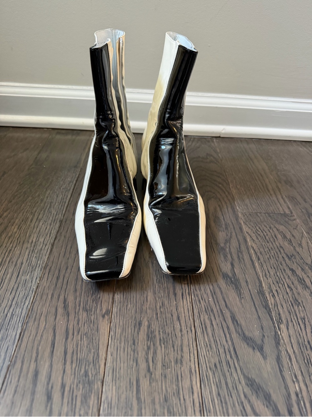 Fendi Black and White Patent Square-Toe Ankle Booties